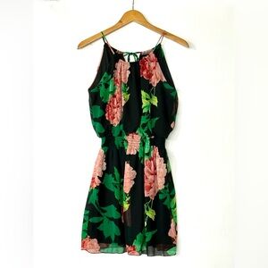 Sweet Storm Floral Black and‎ Pink Sleeveless Halter Dress size Large